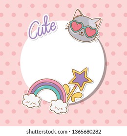 circular frame with stickers kawaii