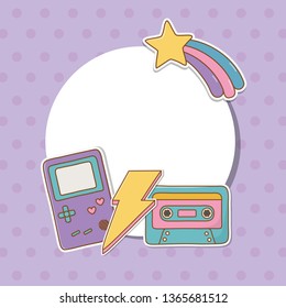 circular frame with stickers kawaii