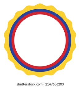 Circular frame with three stripes with the emblematic Colombian flag colors: yellow, blue and red and empty center.
