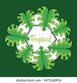 circular frame with tropical leafs