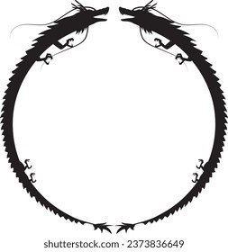 Circular frame of two dragons facing each other.