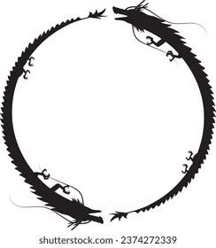 circular frame of two dragons. New Year's card illustration material for the Year of the Dragon.