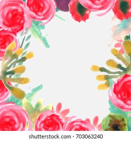 Circular frame vector watercolor flower painting for background and text