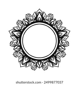 Circular frame vintage geometric with baroque classic engraving ornament. Swirl, flourish, victorian, damask, arabesque, filigree floral element border frame vector illustration