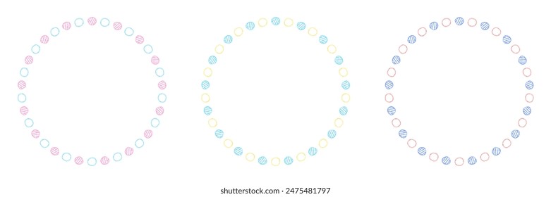 Circular framed set with hand-drawn circular pattern, watercolor summer colors