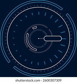 Circular futuristic loading bar showing progress with a rotating indicator on a dark background, ideal for technology and innovation concepts