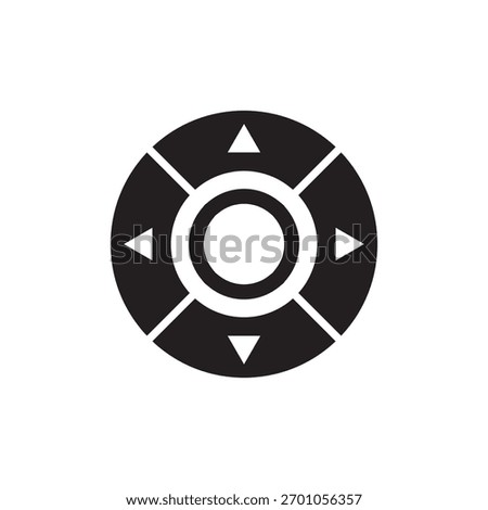 Circular gamepad control with arrows for movement direction.