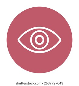 Circular gaze icon against crimson backdrop. Icon symbol illustration