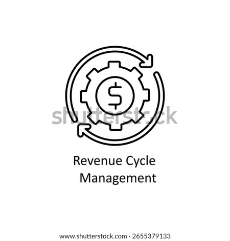 Circular gear icon with dollar sign signifies revenue cycle management efficiency. Suitable for financial, business, and healthcare related designs.