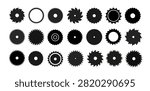 Circular Gear and Saw Blade Silhouette Icon Set Isolated on White Background