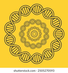 circular genetic design vector yellow background, dna molecule logo design