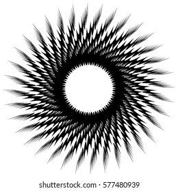 Circular geometric black and white element. Radial shape with spinning effect