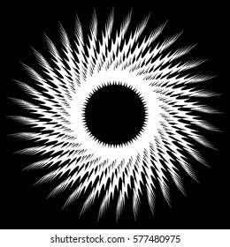 Circular geometric black and white element. Radial shape with spinning effect