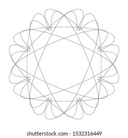 Circular geometric design element(s) with editable lines (outline is not expanded). Abstract radial mandala, motif element. Concentric lines ornament