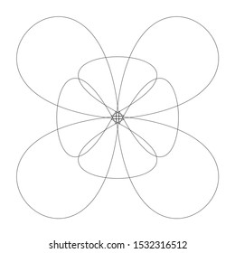 Circular geometric design element(s) with editable lines (outline is not expanded). Abstract radial mandala, motif element. Concentric lines ornament