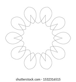 Circular geometric design element(s) with editable lines (outline is not expanded). Abstract radial mandala, motif element. Concentric lines ornament