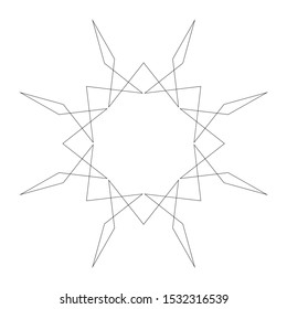 Circular geometric design element(s) with editable lines (outline is not expanded). Abstract radial mandala, motif element. Concentric lines ornament