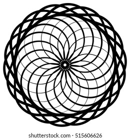 Circular geometric element, abstract motif, mandala isolated on white