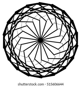 Circular geometric element, abstract motif, mandala isolated on white