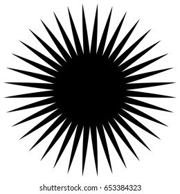 Circular geometric element of radial spokes, lines. Abstract black and white illustration. Geometric circle motif, circle mandala (silhouette, contour version)