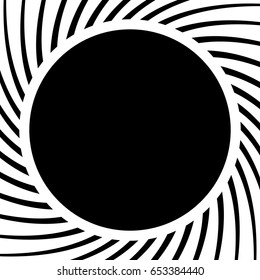 Circular geometric element of radial spokes, lines. Abstract black and white illustration. Geometric circle motif, circle mandala (silhouette, contour version)