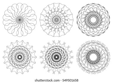 Circular geometric element(s),  rotating radiating shapes on white