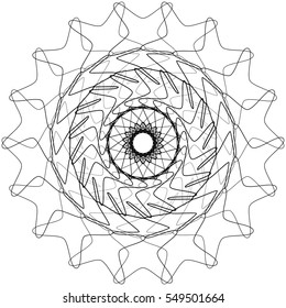 Circular geometric element(s),  rotating radiating shapes on white