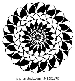 Circular geometric element(s),  rotating radiating shapes on white