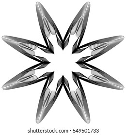 Circular geometric element(s),  rotating radiating shapes on white