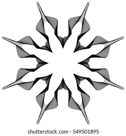 Circular geometric element(s),  rotating radiating shapes on white