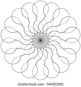 Circular geometric element(s),  rotating radiating shapes on white