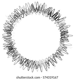 circular geometric graphic with distorted radial, radiating lines. abstract monochrome illustration.
