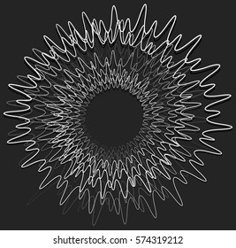 circular geometric graphic with distorted radial, radiating lines. abstract monochrome illustration.