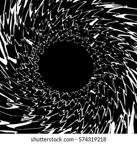 circular geometric graphic with distorted radial, radiating lines. abstract monochrome illustration.