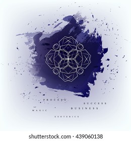 Circular geometric magic ornament on watercolor background. Vector symbols and elements. 