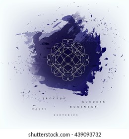 Circular geometric magic ornament on watercolor background. Vector symbols and elements. 