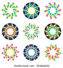 Circular geometric mosaic patterns. Vector isolated on white background