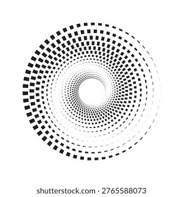 Circular Geometric Motif. Abstract Grayscale Circle Graphics Vectors circular geometric motif, abstract, grayscale, op-art, element, vector, dotted radial, monochrome, graphic, illustration, minimal, artistic, center, opart, spiral, swirl, twirl, volute, helix, cochlear, vertigo, background, design, halftone, pattern, black, white, square, dots, vortex, trendy, logo, symbol, web, print, poster, template, dynamic, motion, optical illusion