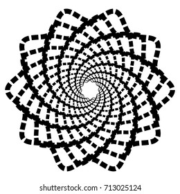 Circular geometric motif. Abstract grayscale op-art element