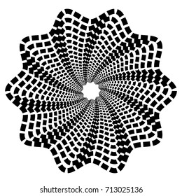 Circular geometric motif. Abstract grayscale op-art element