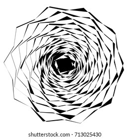 Circular geometric motif. Abstract grayscale op-art element