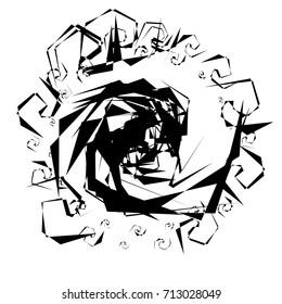 Circular geometric motif. Abstract grayscale op-art element
