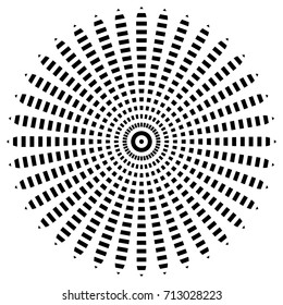 Circular geometric motif. Abstract grayscale op-art element