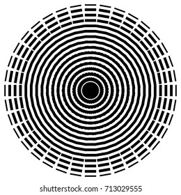 Circular geometric motif. Abstract grayscale op-art element
