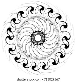 Circular geometric motif. Abstract grayscale op-art element