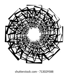 Circular geometric motif. Abstract grayscale op-art element