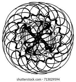 Circular geometric motif. Abstract grayscale op-art element