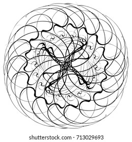 Circular geometric motif. Abstract grayscale op-art element