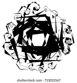 Circular geometric motif. Abstract grayscale op-art element