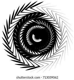 Circular geometric motif. Abstract grayscale op-art element